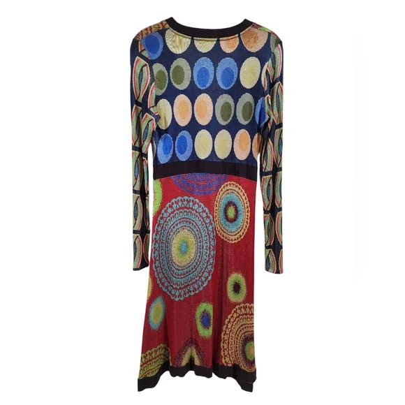 DESIGUAL abstract colorful long sleeve midi dress v-neck size XL - Picture 6 of 9